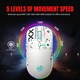 Mouse gaming Fbirddek® T90, Wireless/Bluetooth/Cu fir 3 moduri de conectare, Silentios, 6 Butoane, RGB Led, 650mAh, USB-C, Ergonomic, Reglabil 3600 DPI, Cablu cu fir de 1, 8 m, Universale, Alb