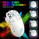 Mouse gaming Fbirddek® T90, Wireless/Bluetooth/Cu fir 3 moduri de conectare, Silentios, 6 Butoane, RGB Led, 650mAh, USB-C, Ergonomic, Reglabil 3600 DPI, Cablu cu fir de 1, 8 m, Universale, Alb