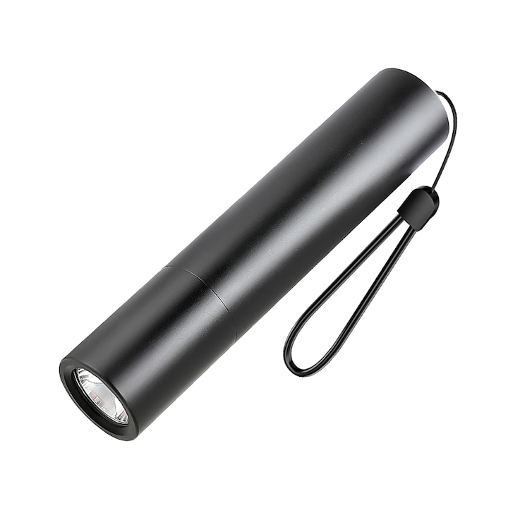 LED фенер, 3 режима на светене, 500 лумена, 12.5x2.7x2.7cm, 2600 mAh батерия, черен, за използване на открито