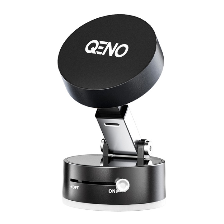 Suport Auto Magnetic Pentru Telefon, Universal, Qeno® OCTOPUS, Rotativ 360*, Compatibil Magsafe, Prindere Cu Ventuza Tip Vaccum, Negru