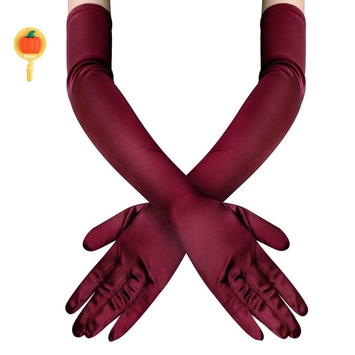 Manusi lungi burgundy din satin, Ronyes, 55 cm, pentru petreceri si evenimente