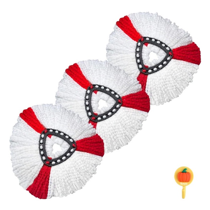 Set de 3 mopuri microfibra Ronyes, rosu/alb, moliciune si absorbtie ridicata