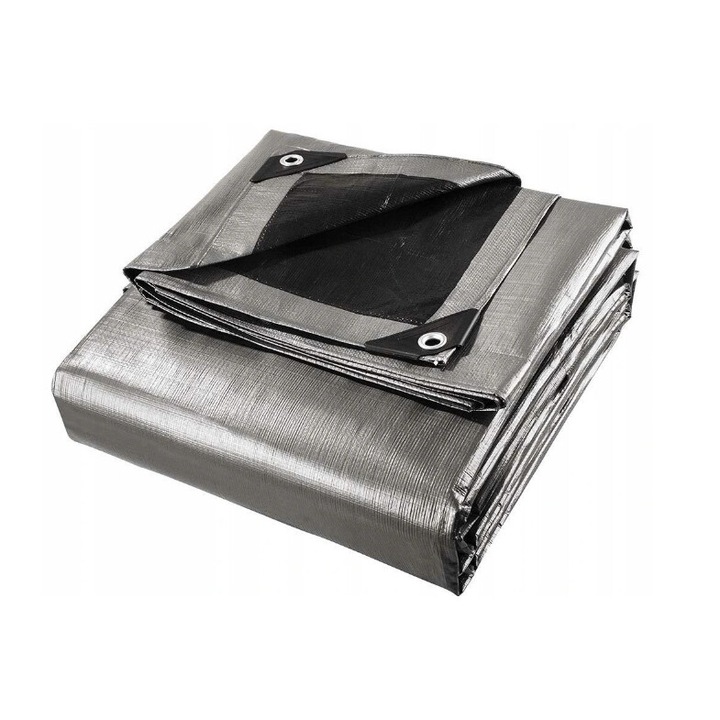 Защитен брезент 260g/m2, 4x8m, сребрист/черен, водоустойчив, UV