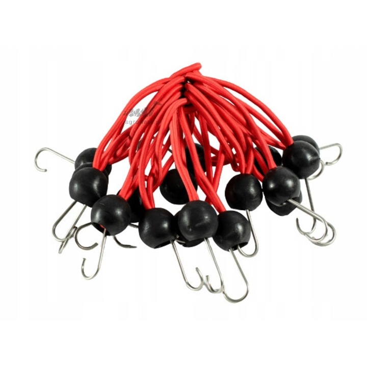 10 db-os gumiszalag készlet sátorhoz/ponyvához, 30cm, 3cm átmérőjű, piros/fekete