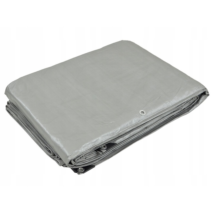 Брезент 5х6м, 120гр/м2, сребрист, водоустойчив, с фиксиращи елементи