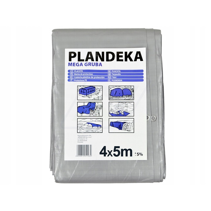 Брезент Mega Gruba 260 g/m2, 4x5m, сребристо-черен