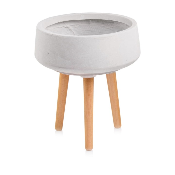 Ghiveci Ecolite, Polnix, alb, cu suport, ceramica