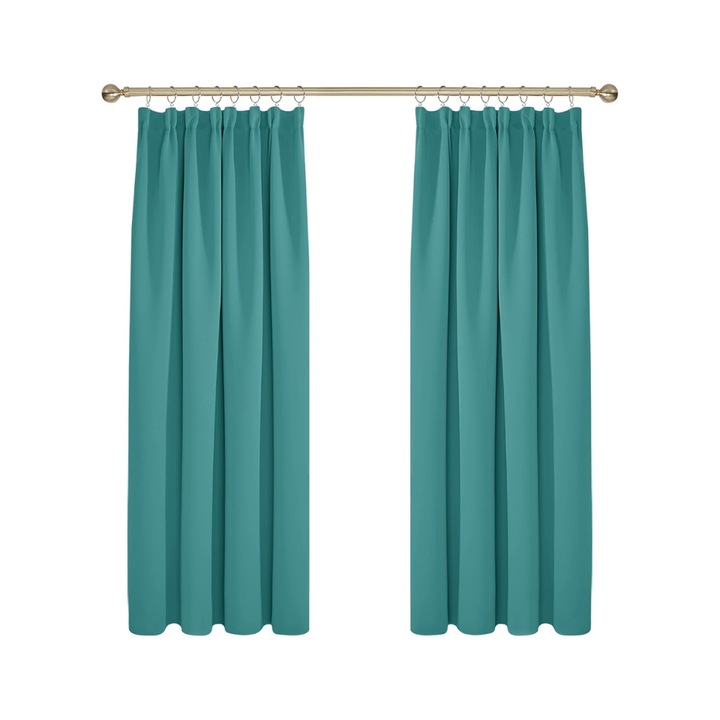 Set de 2 draperii, DECONOVO, opace, prindere tip rejansa, 140 x 210 cm, turcoaz