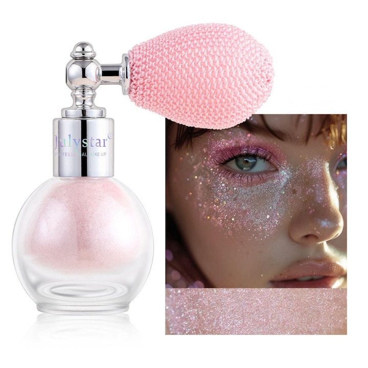 Iluminator Spray Julystar®, 3.5g, textura fina, rezistent la transpiratie, pentru fata si corp, nuanta #03, Roz