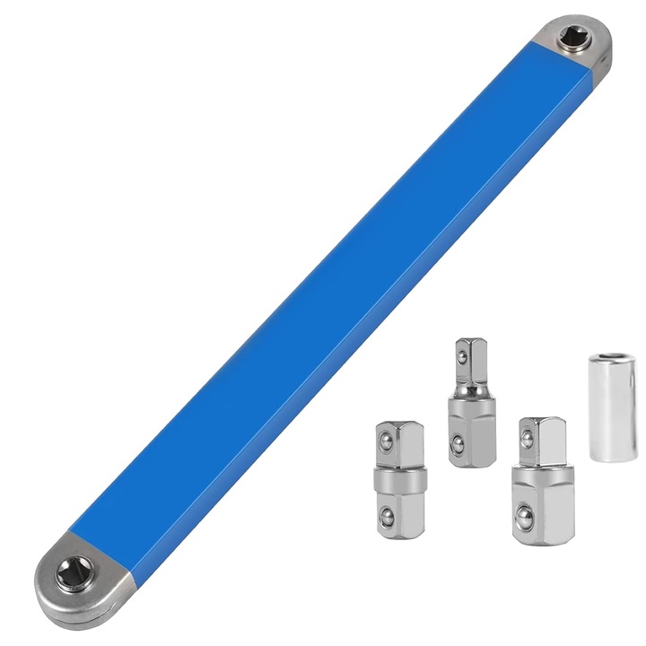 Offset hosszabbítókulcs 15 hüvelyk, adapterekkel 1/4", 3/8", 1/2", fém