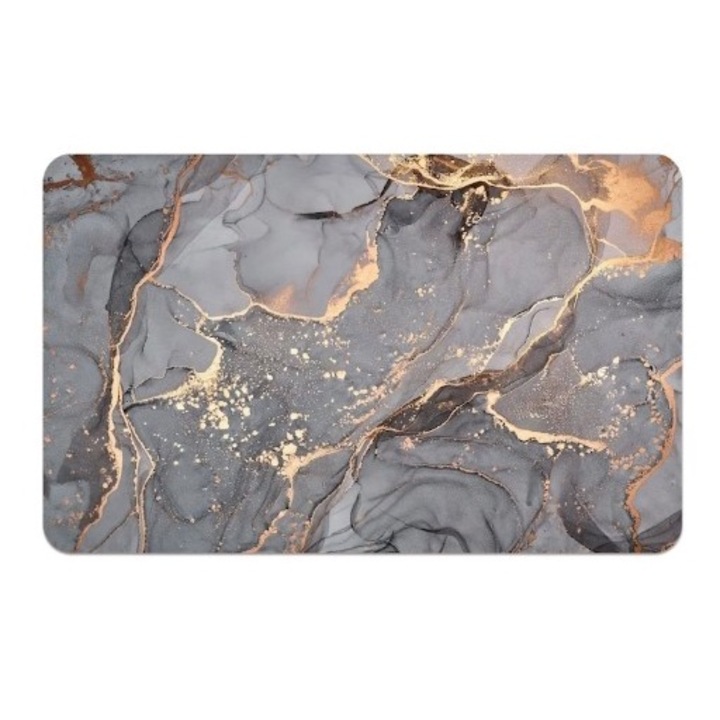 Covor baie universal, Spuma de silicon si diatom, Absorbant, Antiderapant, 40x60 cm, Gri cu auriu