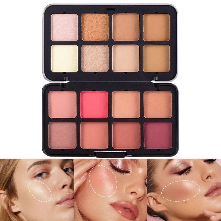 Paleta fard obraz, iluminator si contur, Clubday®, 12 culori