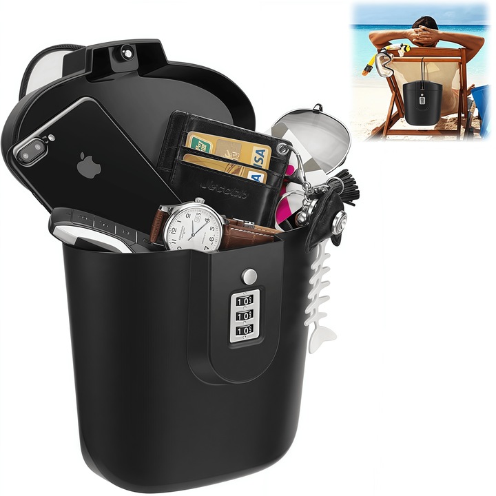 Seif portabil, RorAem®, cu cod din 3 cifre, portabila, cablu retractabil din otel, spatiu generos pentru depozitare, compacta si usor de transporta, rezistent la apa, neagra