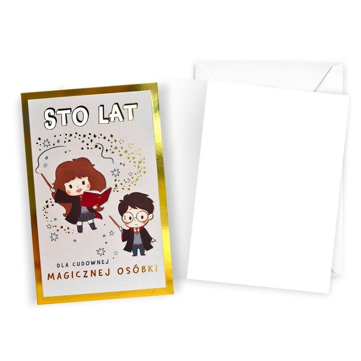 Felicitare Harry Potter, Kukartka, 11x17cm, cu folie metalizata, set cu envelopa alba