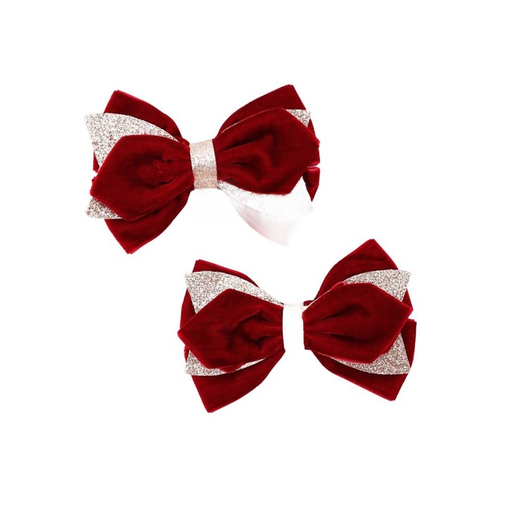 Fundite din Catifea Bordo pentru Par, Set de 2 Agrafe Elegante, Accesorii Premium pentru Fetite, Fixare Sigura si Design Stralucitor