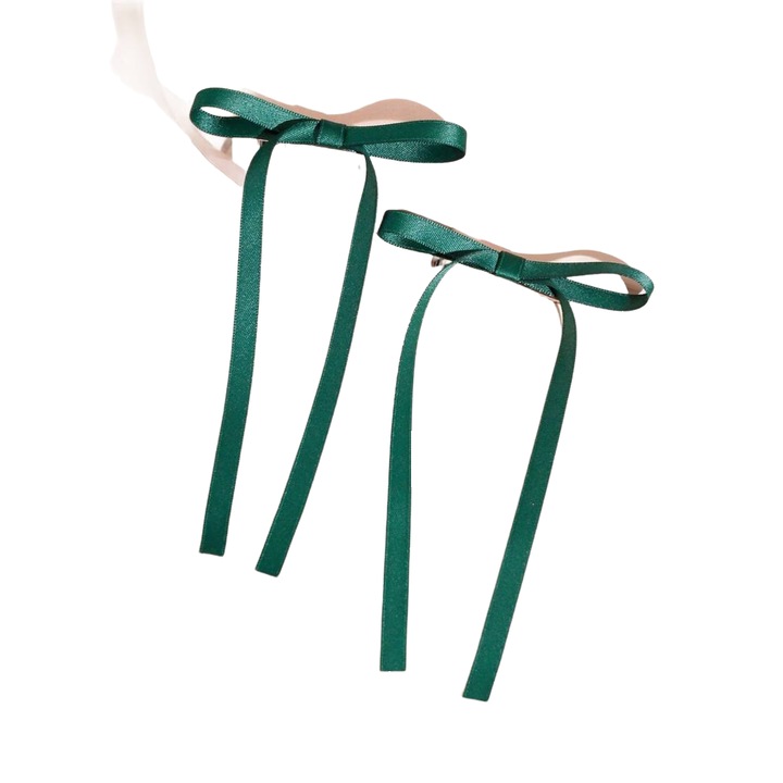 Agrafe de par elegante cu fundite verzi – Accesoriu rafinat pentru fetite, ideal pentru ocazii speciale si utilizare zilnica