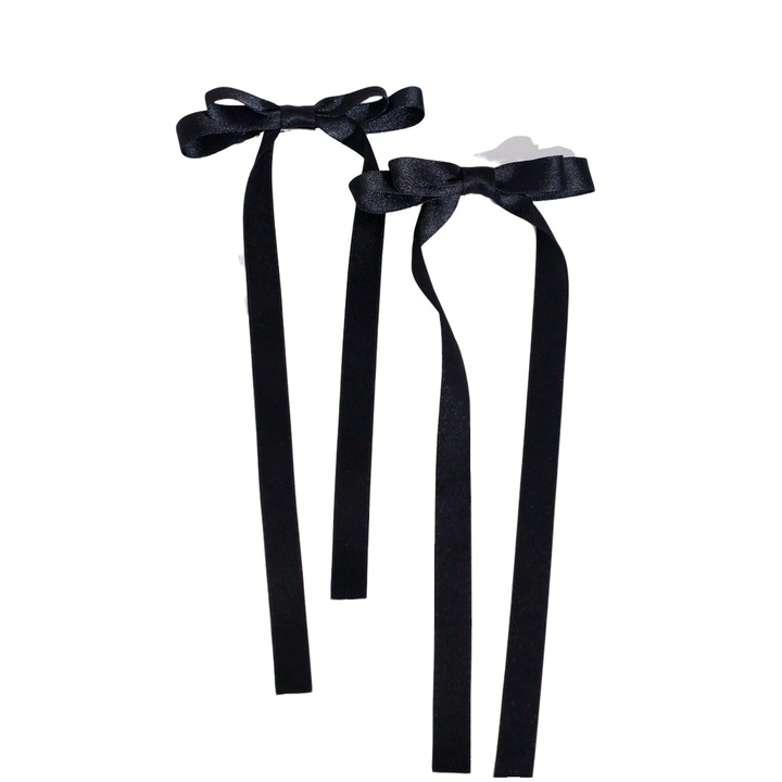 Agrafe de par cu fundite negre din satin – Accesoriu elegant si versatil pentru fetite, ideal pentru ocazii speciale si uz zilnic
