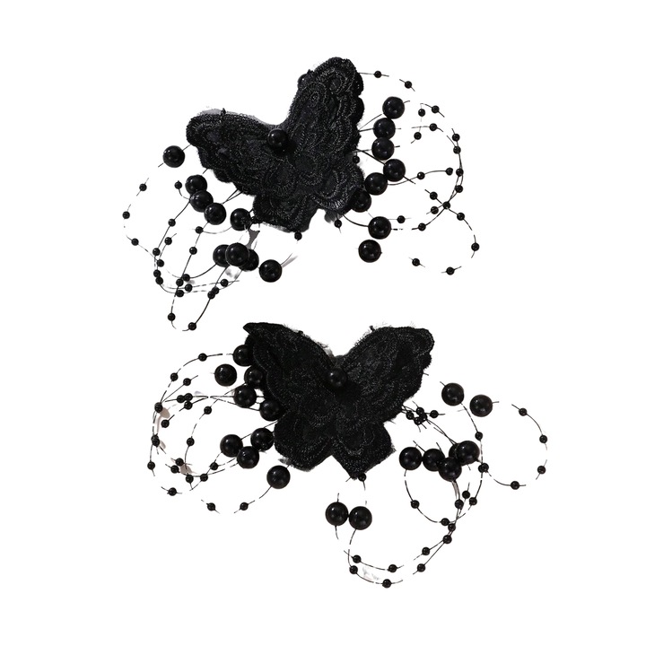 Agrafe negre elegante pentru par, fluture din dantela cu perle – Accesorii rafinate pentru ocazii speciale si uz zilnic