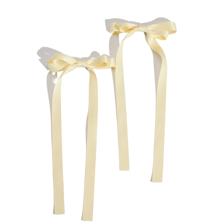 Agrafe de par elegante cu fundite din satin galben – Accesorii rafinate pentru fetite, ideale pentru orice ocazie