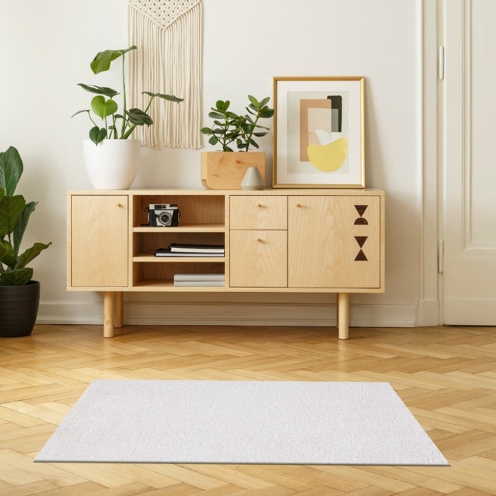 Килим за хол / спалня Oriental Weavers Cloudy 520-D2A-W, 80 x 120 см, мек фриз полипропилен, бял, правоъгълен