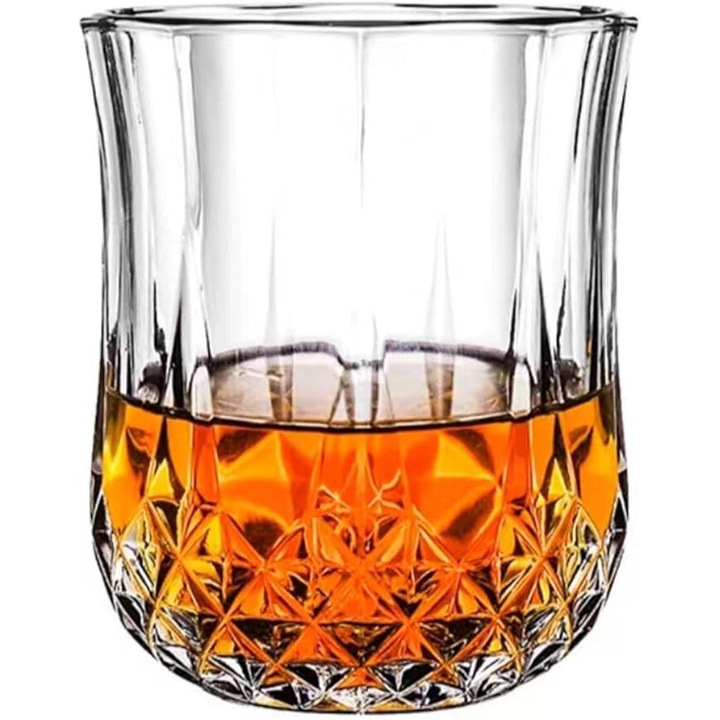 Whisky üveg, ólommentes kristály, gyémánt mintás, bourbon/scotchhoz, átlátszó