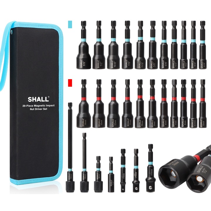 Set 29PCS unelte magnetice pentru insurubat, SHALL, din otel Cr-V, coduri colorate, punga de transport