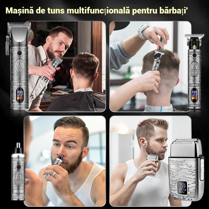 Професионална машинка за подстригване Fudisenn, 16 части, мощен мотор, LCD дисплей, сив
