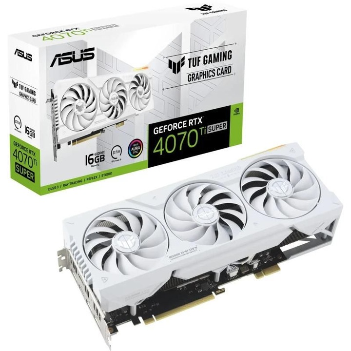 Placa video ASUS GeForce RTX 4070 Ti SUPER TUF Gaming BTF White 16 GB GDDR6X 256 bit, Necesita placa de baza cu conector de alimentare tip Gold Finger