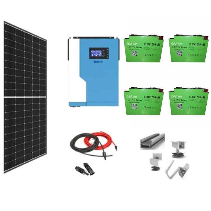 Sistem solar off grid kit complet 5.3 KW instalat panouri fotovoltaice 5280W, cu baterii si invertor HIBRID EASUN SML de 5, 5 kw continuu/11 kw varf pe 48V, panou solar, casa, cabana, containere, Solid Volt