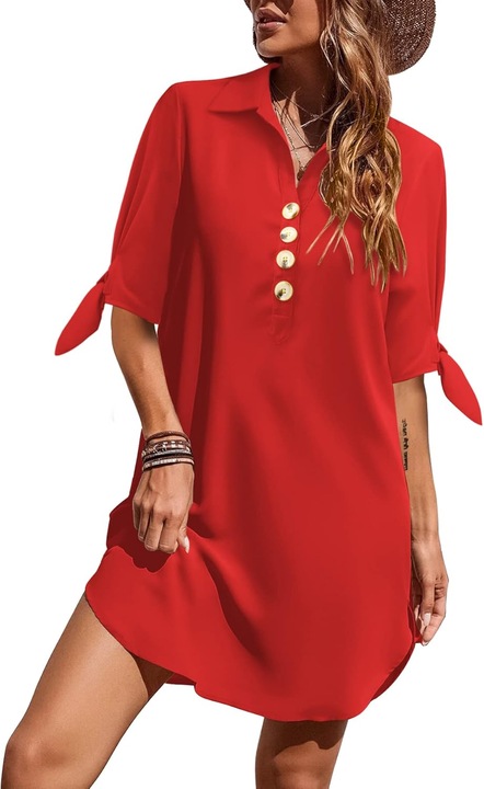 Rochie midi Beluring, casual, cu maneci scurt, sintetic, rosu, S INTL