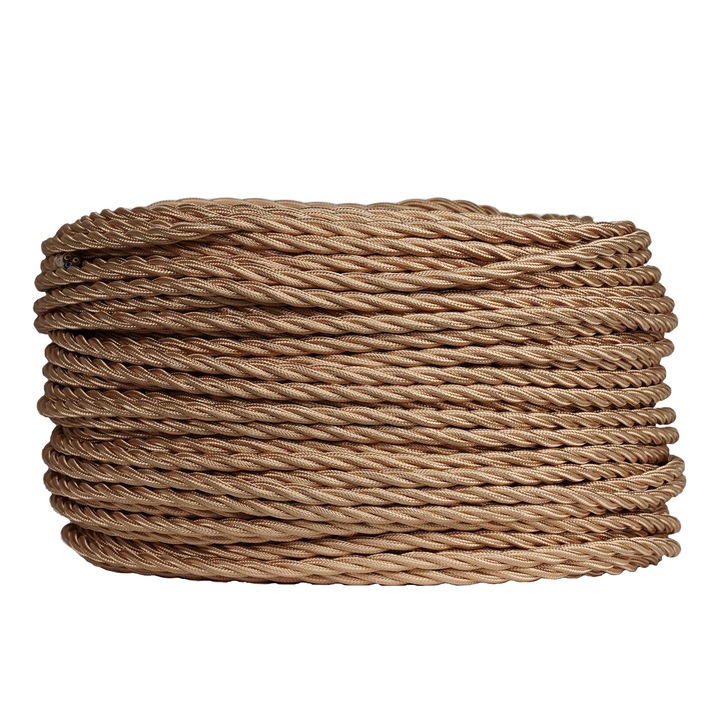 Cablu Textil, Retro Electrica®, FANTON, 100m, Cablu Textil Impletit 3x1.5mm Vintage Country, Cablu Textil Electric Cupru PVC, Cablu Textil Pentru Prize Intrerupatoare Ceramica, Design Retro Interior Profesional Premium, Auriu