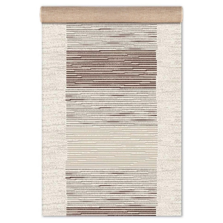Traversa Carpeta Matrix 17201-18433, 80 x 250 cm, polipropilena frise, crem + maro + gri, dreptunghiulara