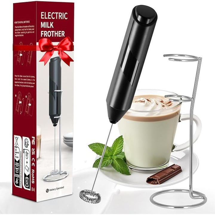 Mixer de spuma pentru lapte, BFY, pentru bauturi calde/reci, maner izolat termic, otel inoxidabil, usor de utilizat si curatat, cu suport