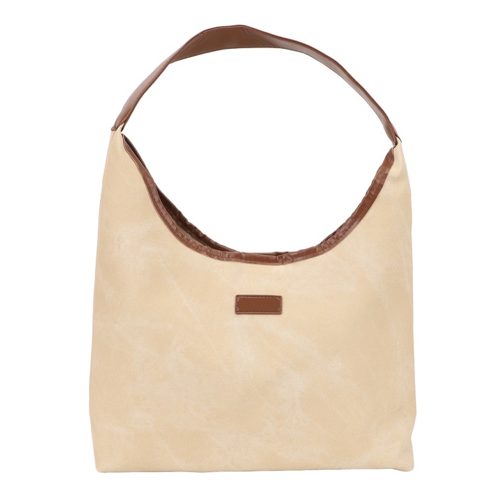 Női válltáska, longziming, műbőr, nagy kapacitású, egyszerű dizájn, bézs