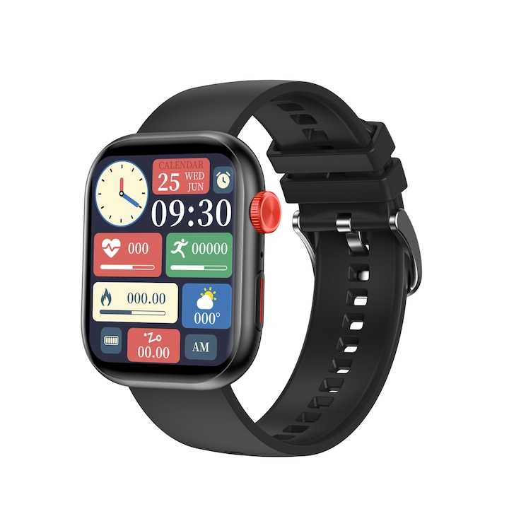 Bratara de fitness, afisaj de 1,96 inch, Bluetooth Talk, monitor al ritmului cardiac, oximetru, baterie incorporata, durata de viata foarte lunga a bateriei, 100 de moduri de exercitii, 3ATM Waterproof, negru