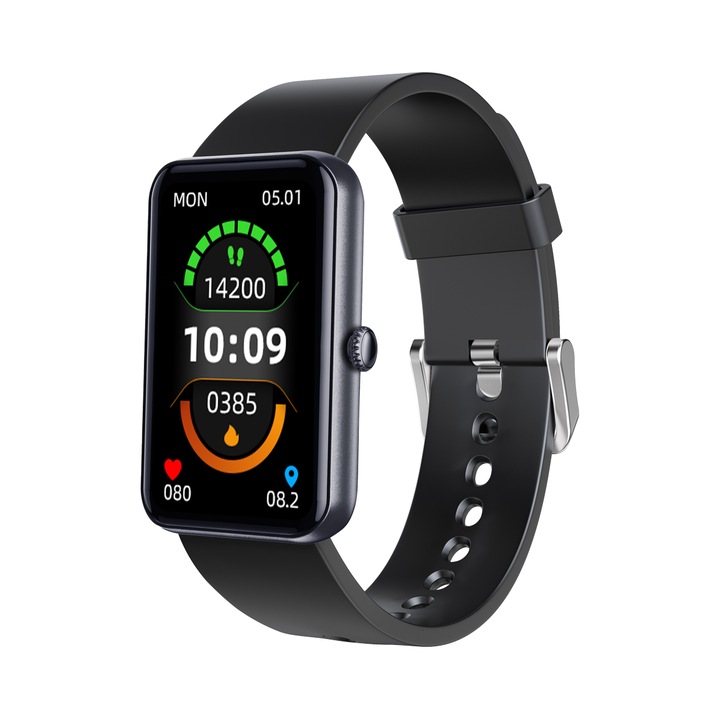 Bratara fitness MoreFIT™ H30 Plus, BT 4.0, rezistenta la apa, monitorizare dinamica puls, Android, iOS, intrari apeluri, negru