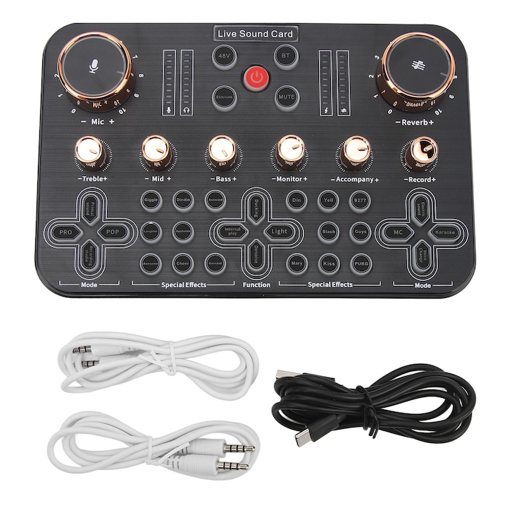 Placa de sunet Jormftte, set pentru streaming live, dual-channel, 3.5mm, metal, 1200mAh