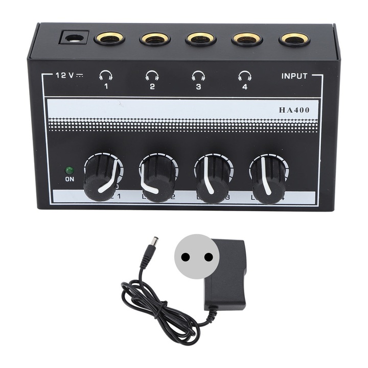 Mixer audio 4 canale Longziming, compact, negru, 100-240V, set profesional