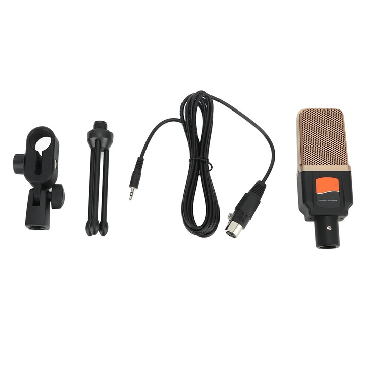 Kondenzátor mikrofon, longziming, kardioid hangszedő, zajcsökkentés, fekete, készlet