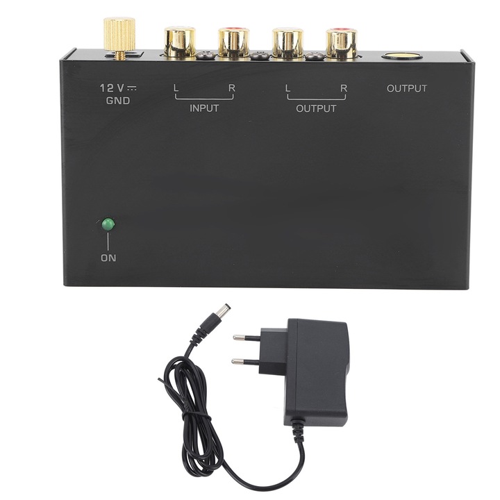 Preamplificator fono AC metal 100‑240V, pentru platane, pick-up-uri cu vinil, priza UE, Enforose