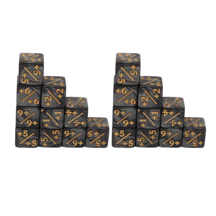 20 darabos numerikus dobókocka készlet, 6 oldalú, hosszúkás, műanyag, ütésálló, fekete, 6x6x6cm