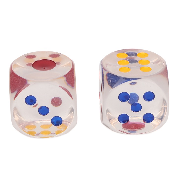 Átlátszó műanyag dobókocka-készlet, 2 darabos, 6 oldalas, 3,5 cm, többszínű