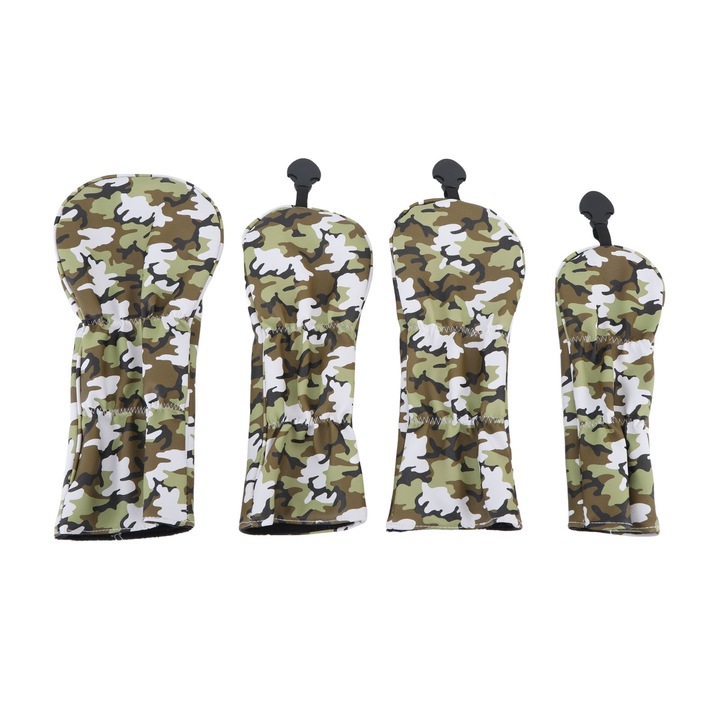 Huse pentru cap crosa de golf, Enforose, set 4 bucati, camuflaj verde, Poliuretan