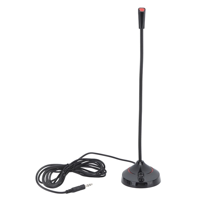 Longziming vezetékes mikrofon, 360 fokos hangszedő kialakítás, hordozható, fekete, 3,5 mm