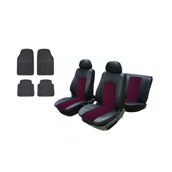 Set tapiterie rosu Dream pentru scaunele din fata si din spate, cu covorase de cauciuc in relief universal Set tapiterie rosu Dream pentru scaunele din fata si din spate, cu covorase de cauciuc in relief universal