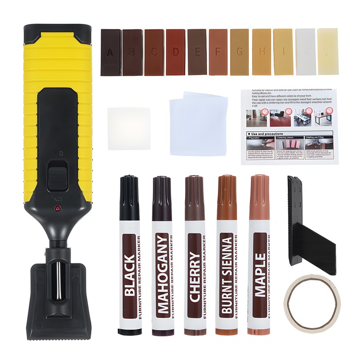 Kit de reparare pentru podele laminate, 11 culori, instrumente de retusare pentru zgarieturi, pete, crapaturi
