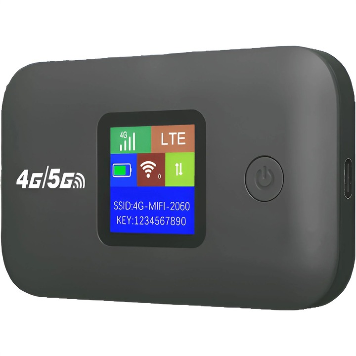 Hordozható WiFi router, 4G, 3000mAh, színes képernyő, szürke
