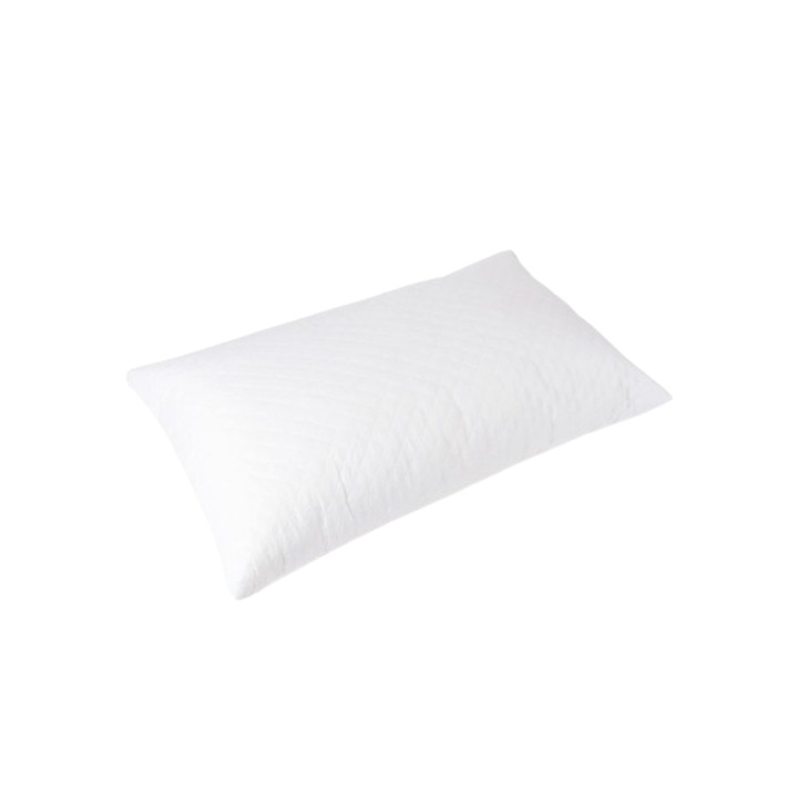 Perna Flowen pentru Pat 50 x 75 cm, cu Fulgi din Spuma cu Memorie, ergonomica, Hipoalergenice, Anti-Acarieni, cu husa din Poliester, Model in cadouri, Alb