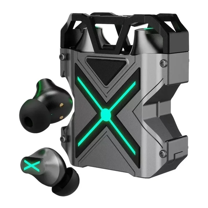 Vezeték nélküli sport fülhallgató, Bluetooth 5.0, vízálló, fekete, kompakt