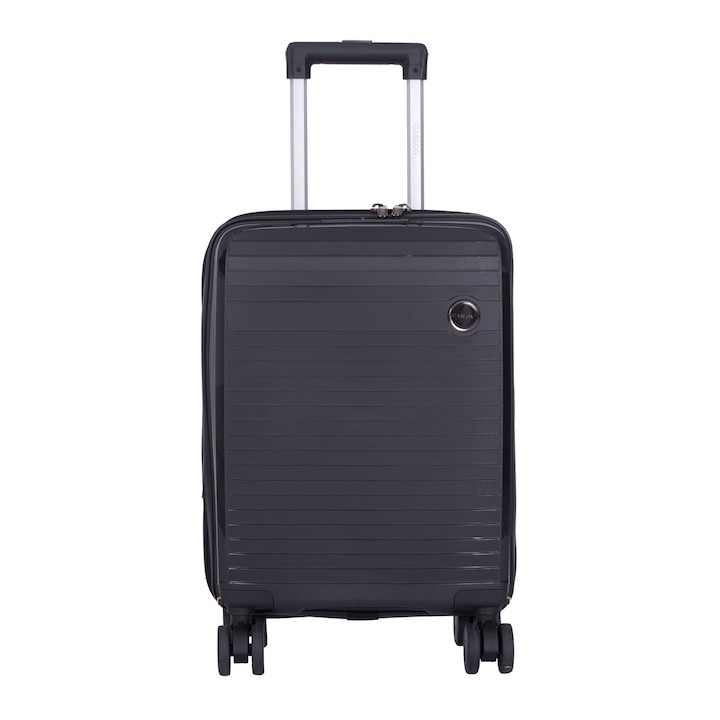 Troler cabina avion, Marime 50x34x18 cm, 4 roti cu rotatie 360° detasabile, material Polipropilena special flexibil anti-casabil, Negru, 166, CASLON ®